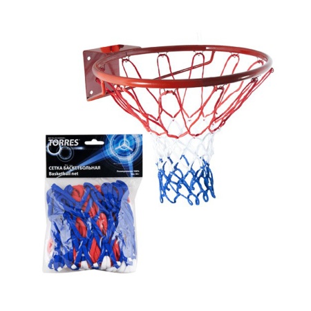 Купить Сетка баскетбольная Torres, нить 4 мм, бело-сине-красная в Подольске 